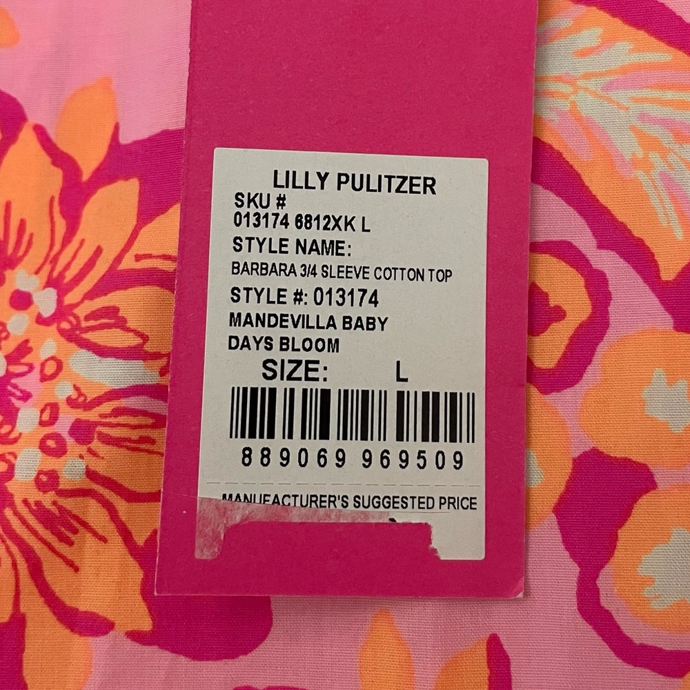NWT Lilly Pulitzer Pink Barbara 3/4 Sleeve Top in Mandivilla Baby Size Large - Picture 4 of 12